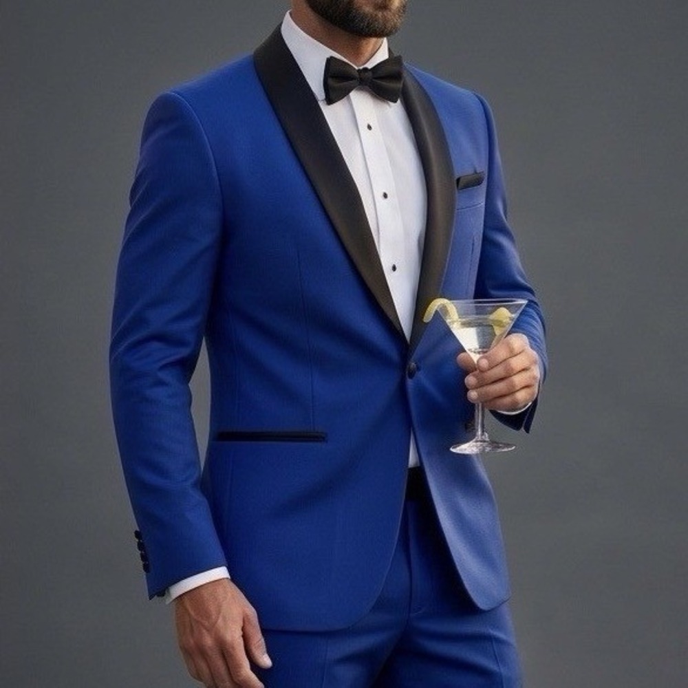 Ryan Seacrest Distinction Mens Royal Blue Tuxedo Jacket Shawl Lapel Blazer 42R